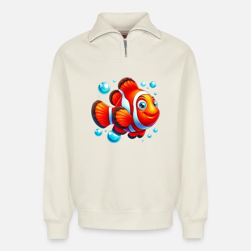 Clownfische - Relaxed Unisex Organic Half Zip Sweatshirt – von SPREAD - Naturweiß
