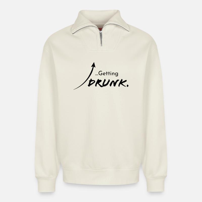 Getting drunk, version 1 - Relaxed Unisex Organic Half Zip Sweatshirt – by SPREAD - off white