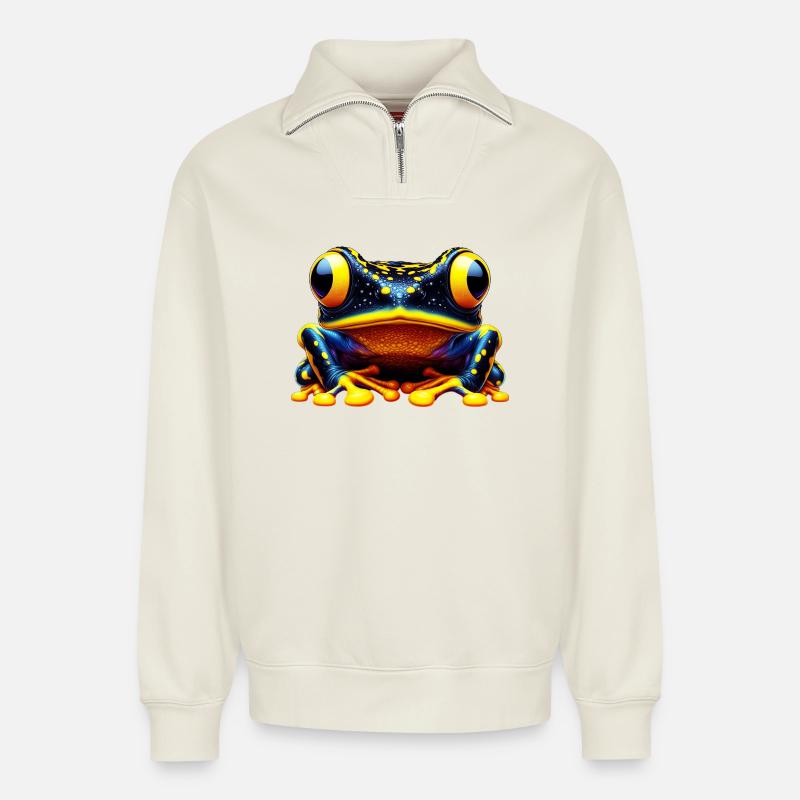 Frosch - Relaxed Unisex Organic Half Zip Sweatshirt – von SPREAD - Naturweiß