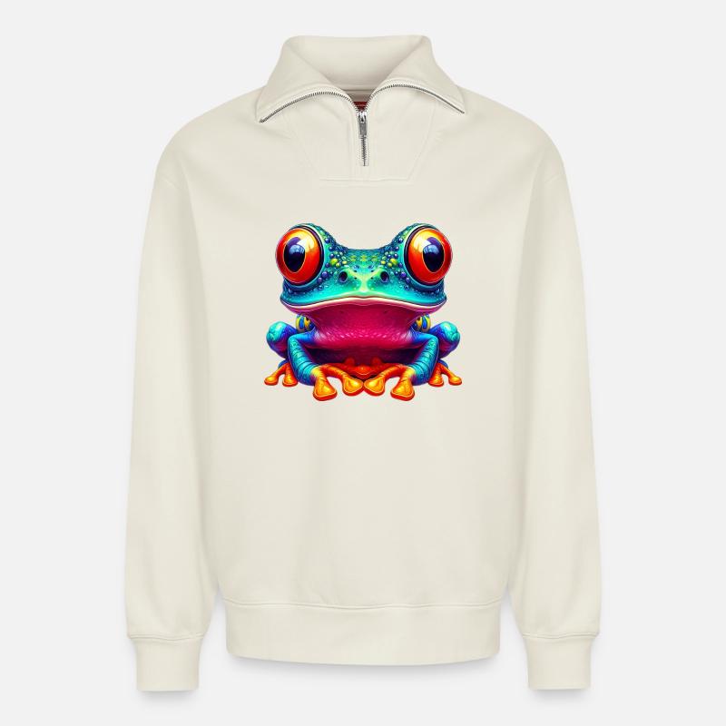 Frog - Relaxed Unisex Organic Half Zip Sweatshirt – by SPREAD - off white
