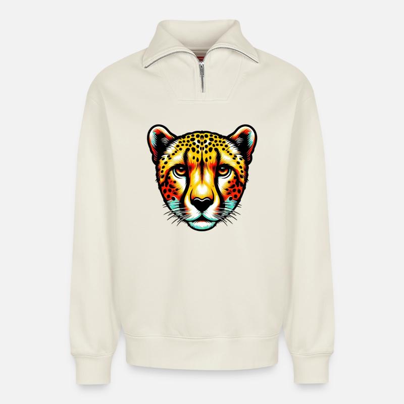 Gepard - Relaxed Unisex Organic Half Zip Sweatshirt – von SPREAD - Naturweiß