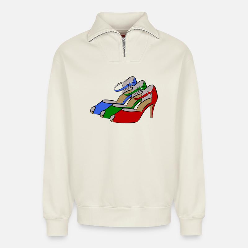 Schuh Mode - Relaxed Unisex Organic Half Zip Sweatshirt – von SPREAD - Naturweiß
