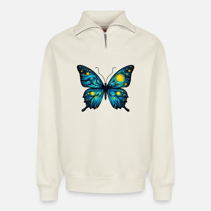 Papillon - Sweat unisexe décontracté en coton biologique à demi-zip – de SPREAD - blanc cassé
