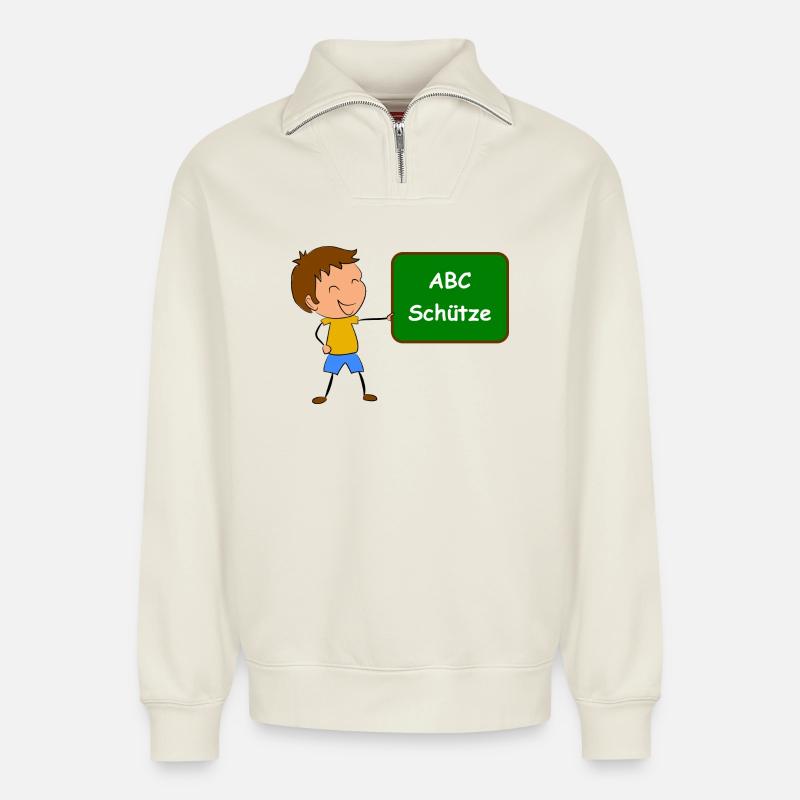 Einschulung ABC Schütze - Relaxed Unisex Organic Half Zip Sweatshirt – von SPREAD - Naturweiß