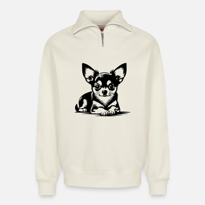 Chihuahua - Relaxed Unisex Organic Half Zip Sweatshirt – von SPREAD - Naturweiß