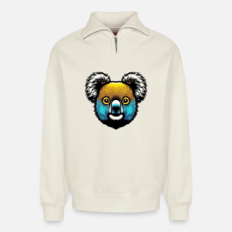 Koala - Sweat unisexe décontracté en coton biologique à demi-zip – de SPREAD - blanc cassé