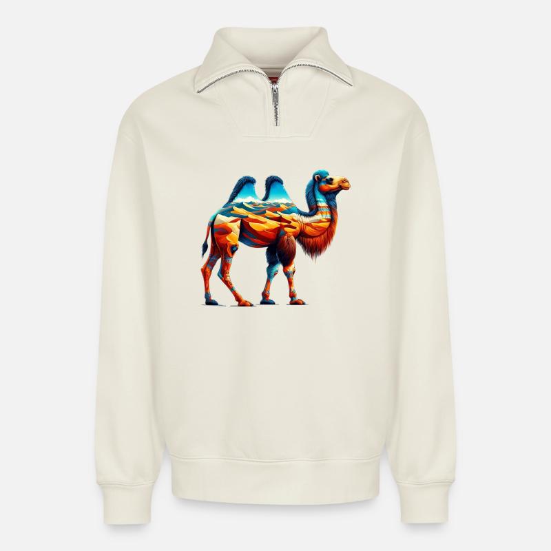 Kamel - Relaxed Unisex Organic Half Zip Sweatshirt – von SPREAD - Naturweiß