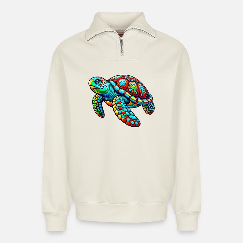 Turtle - Relaxed Unisex Organic Half Zip Sweatshirt – by SPREAD - off white