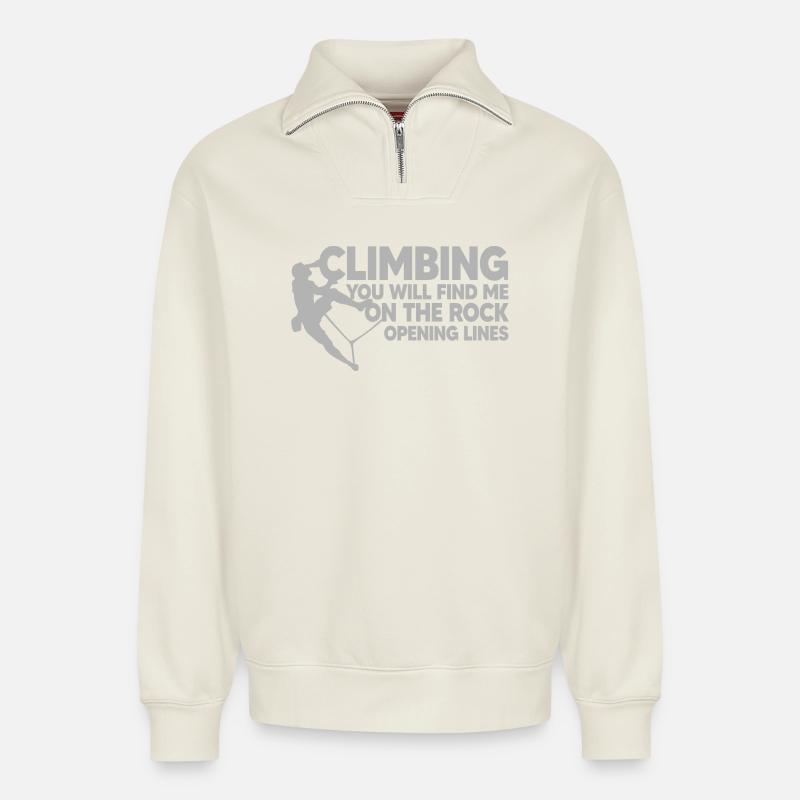 ESCALADE, ESCALADE, lignes d’ouverture - Sweat unisexe décontracté en coton biologique à demi-zip – de SPREAD - blanc cassé