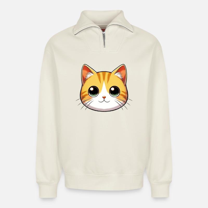 Katze - Relaxed Unisex Organic Half Zip Sweatshirt – von SPREAD - Naturweiß