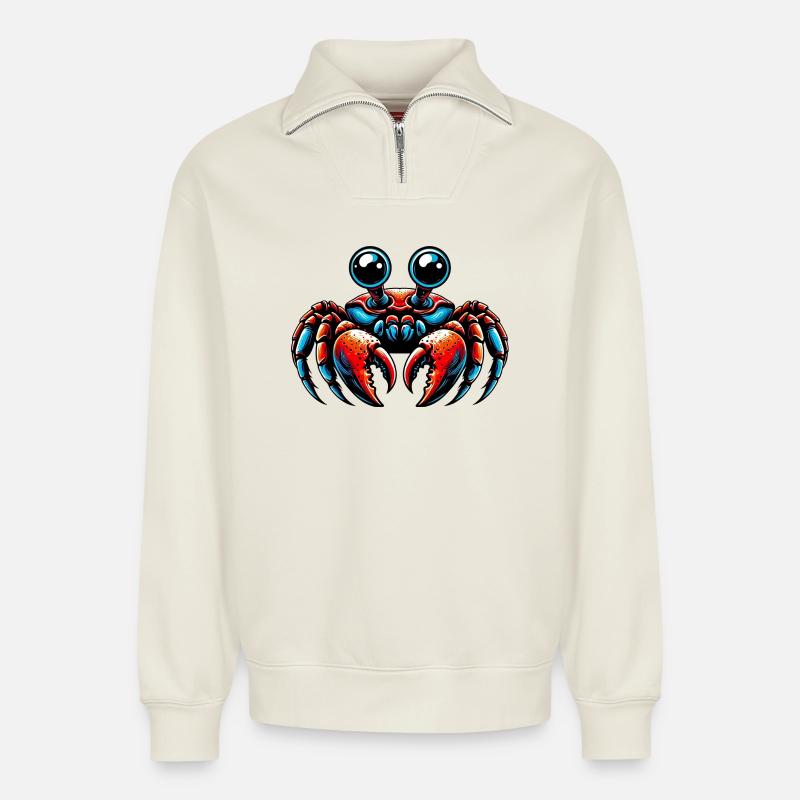 Krebs - Relaxed Unisex Organic Half Zip Sweatshirt – von SPREAD - Naturweiß