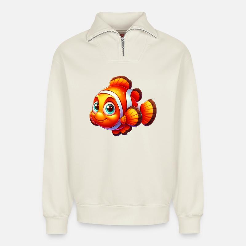 Clownfische - Relaxed Unisex Organic Half Zip Sweatshirt – von SPREAD - Naturweiß
