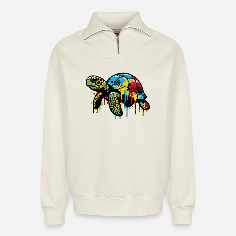 Turtle - Relaxed Unisex Organic Half Zip Sweatshirt – by SPREAD - off white