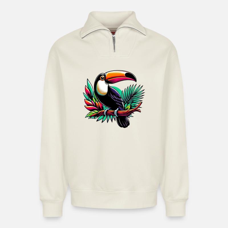 Tukan - Relaxed Unisex Organic Half Zip Sweatshirt – von SPREAD - Naturweiß