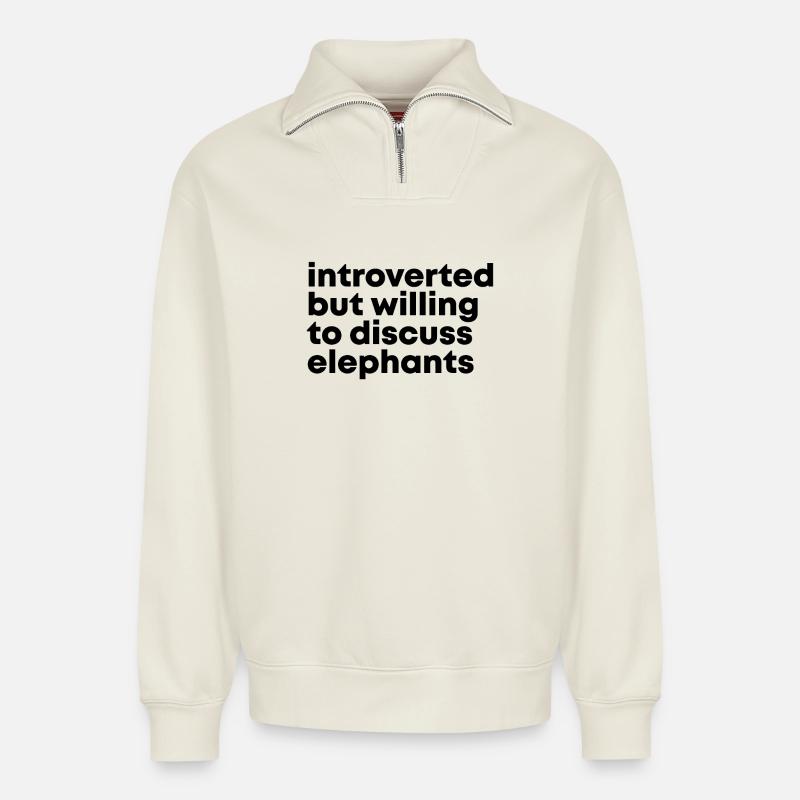 éléphant - Sweat unisexe décontracté en coton biologique à demi-zip – de SPREAD - blanc cassé