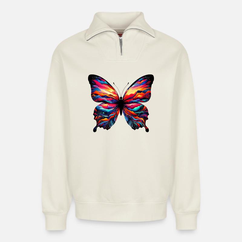Schmetterling - Relaxed Unisex Organic Half Zip Sweatshirt – von SPREAD - Naturweiß