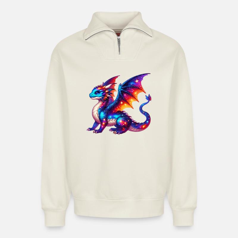 Drache - Relaxed Unisex Organic Half Zip Sweatshirt – von SPREAD - Naturweiß