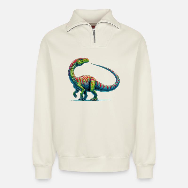 Dinosaurier - Relaxed Unisex Organic Half Zip Sweatshirt – von SPREAD - Naturweiß