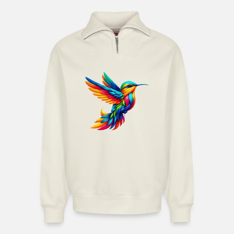 Kolibri - Relaxed Unisex Organic Half Zip Sweatshirt – von SPREAD - Naturweiß