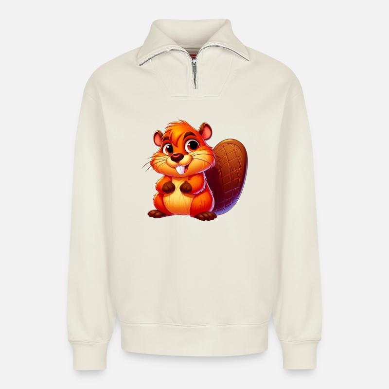 Bieber - Relaxed Unisex Organic Half Zip Sweatshirt – von SPREAD - Naturweiß