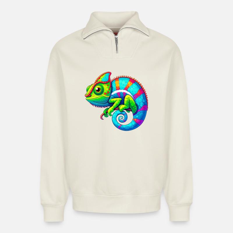 Chamäleon - Relaxed Unisex Organic Half Zip Sweatshirt – von SPREAD - Naturweiß