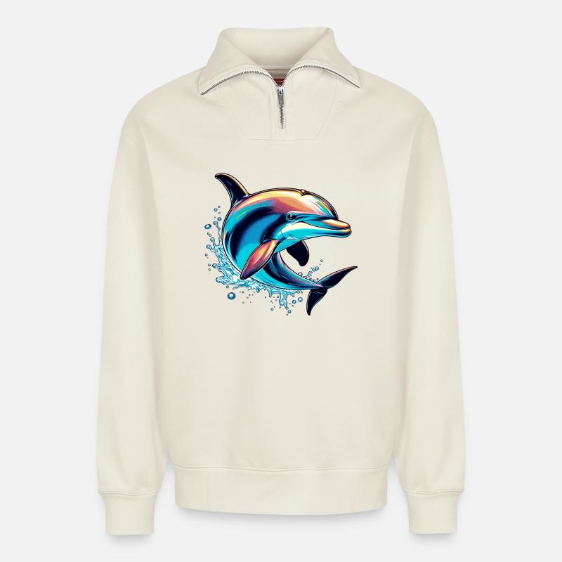 Delfin - Relaxed Unisex Organic Half Zip Sweatshirt – von SPREAD - Naturweiß