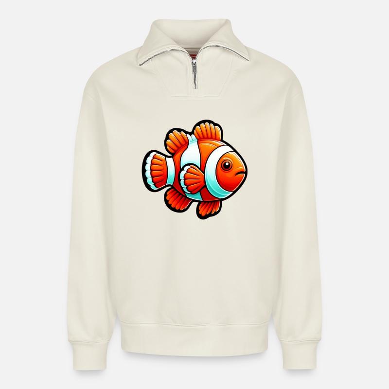 Clownfisch - Relaxed Unisex Organic Half Zip Sweatshirt – von SPREAD - Naturweiß