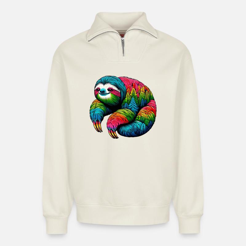 Faultier - Relaxed Unisex Organic Half Zip Sweatshirt – von SPREAD - Naturweiß