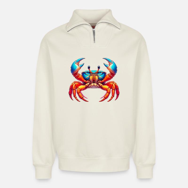 Krebs - Relaxed Unisex Organic Half Zip Sweatshirt – von SPREAD - Naturweiß