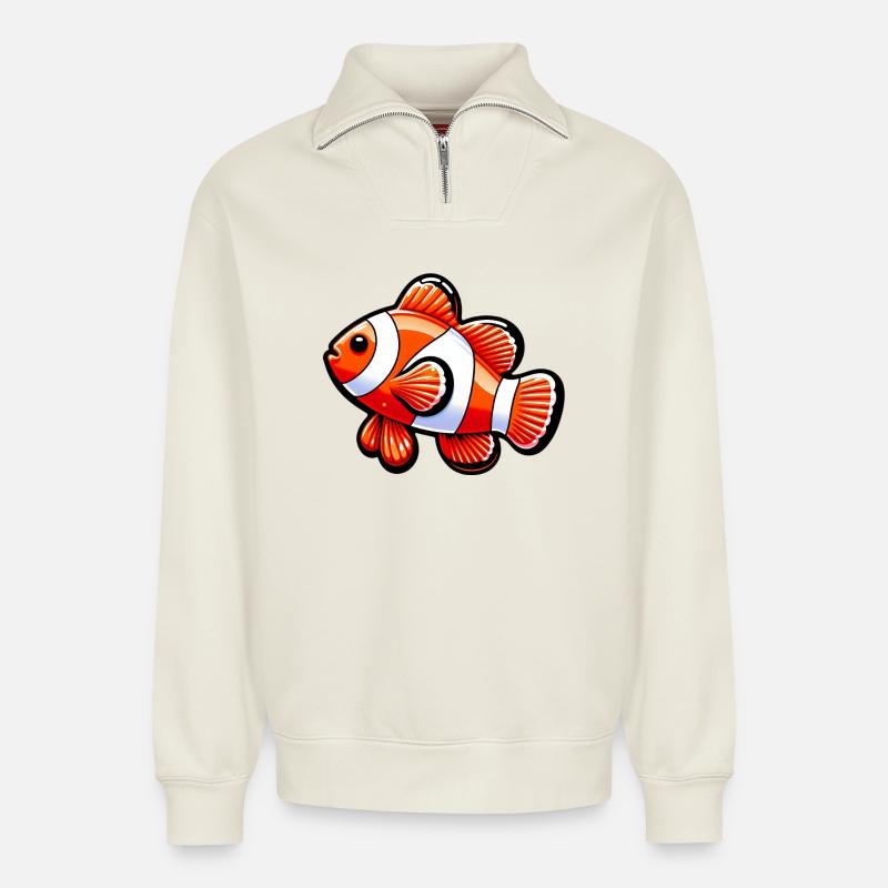 Clownfisch - Relaxed Unisex Organic Half Zip Sweatshirt – von SPREAD - Naturweiß