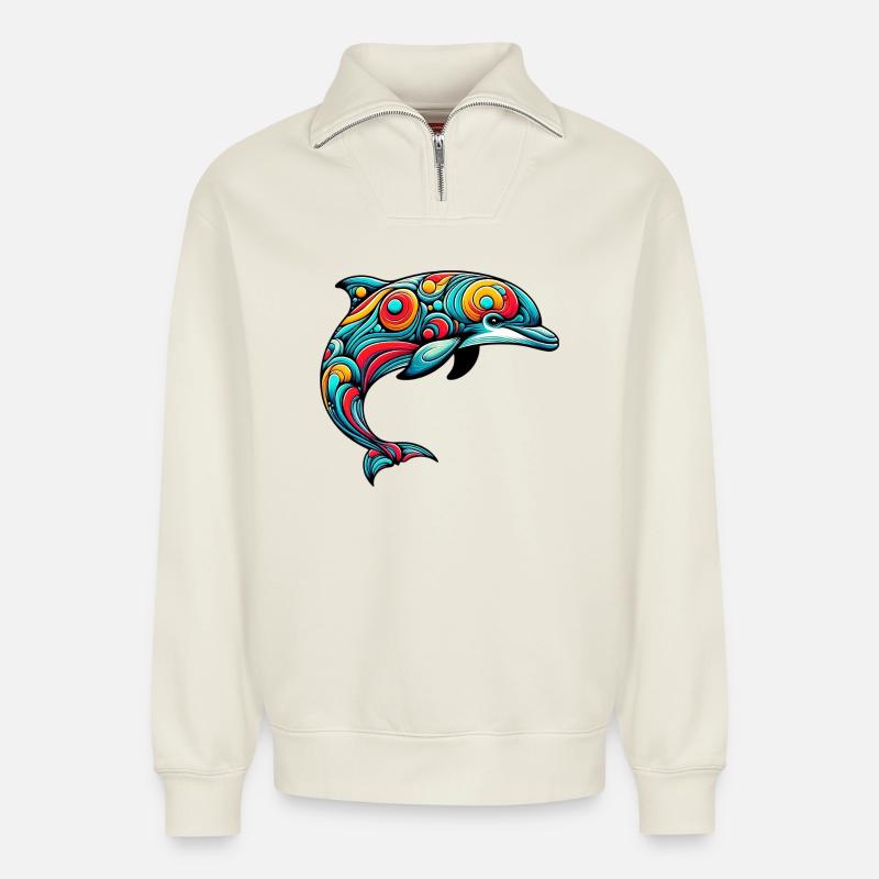 Delfin - Relaxed Unisex Organic Half Zip Sweatshirt – von SPREAD - Naturweiß
