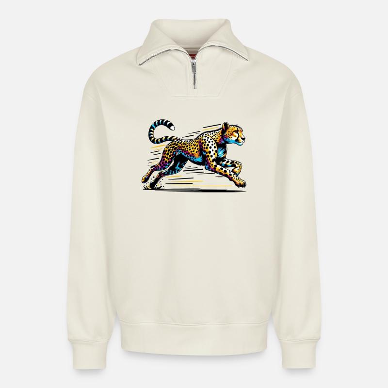 Gepard - Relaxed Unisex Organic Half Zip Sweatshirt – von SPREAD - Naturweiß