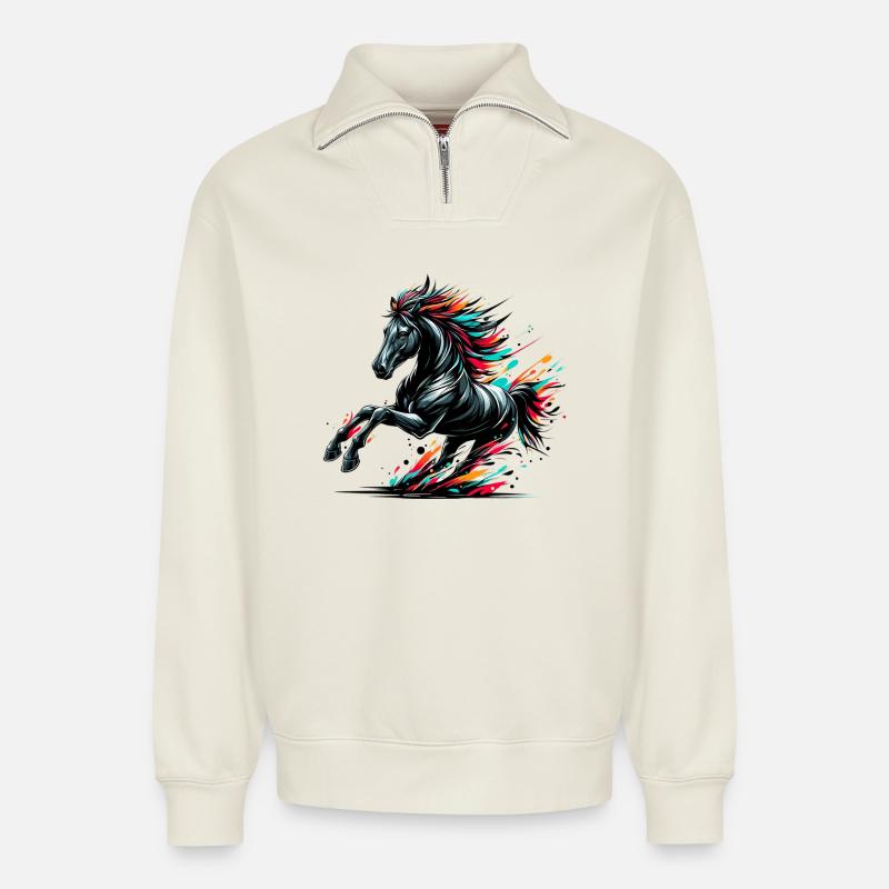 Pferd - Relaxed Unisex Organic Half Zip Sweatshirt – von SPREAD - Naturweiß
