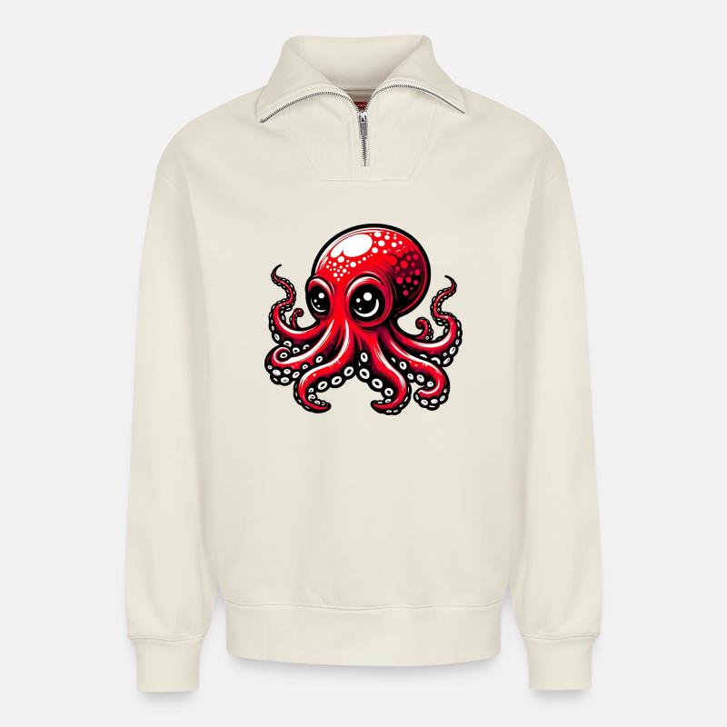 Krake - Relaxed Unisex Organic Half Zip Sweatshirt – von SPREAD - Naturweiß