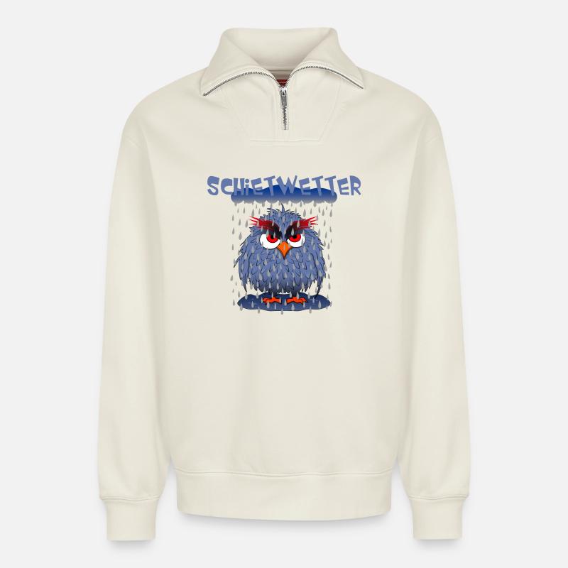 Eule Schietwetter - Relaxed Unisex Organic Half Zip Sweatshirt – von SPREAD - Naturweiß