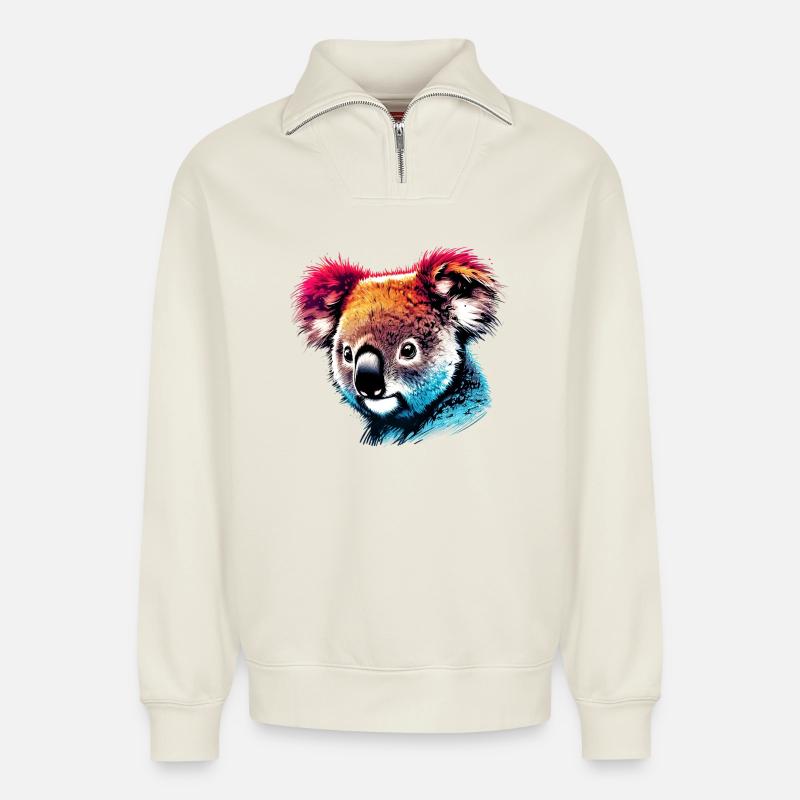 Koala - Sweat unisexe décontracté en coton biologique à demi-zip – de SPREAD - blanc cassé