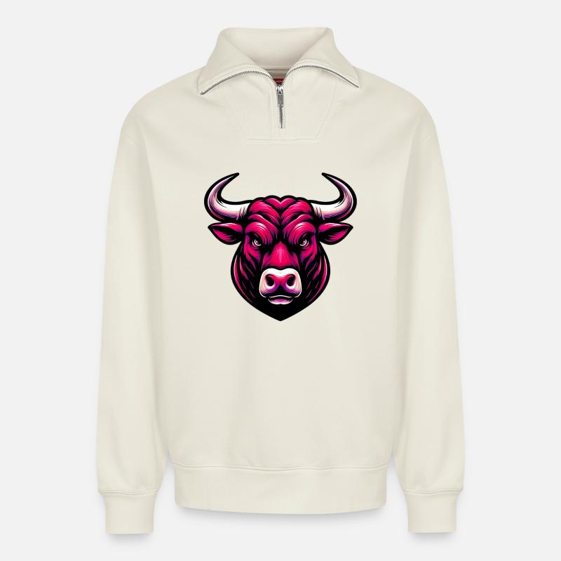 Stier - Relaxed Unisex Organic Half Zip Sweatshirt – von SPREAD - Naturweiß