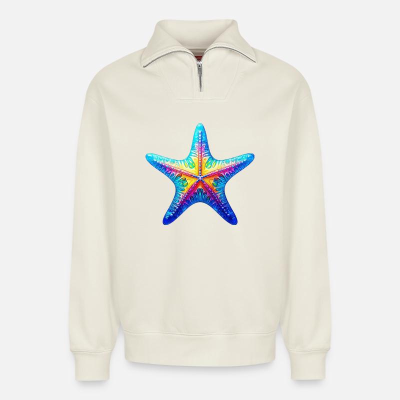 Étoile de mer - Sweat unisexe décontracté en coton biologique à demi-zip – de SPREAD - blanc cassé