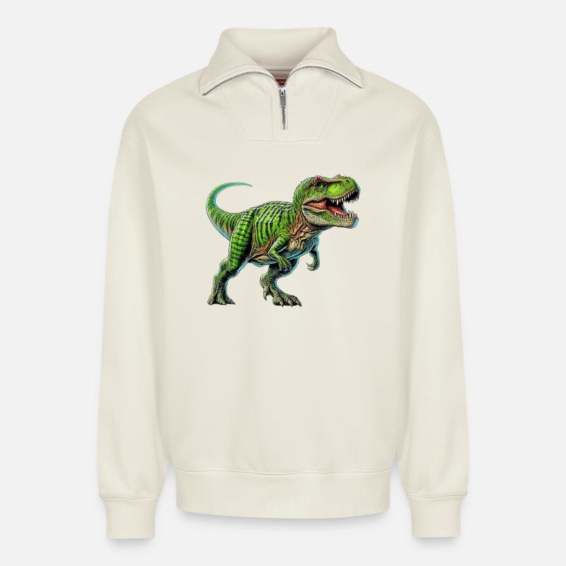 Dinosaurier - Relaxed Unisex Organic Half Zip Sweatshirt – von SPREAD - Naturweiß