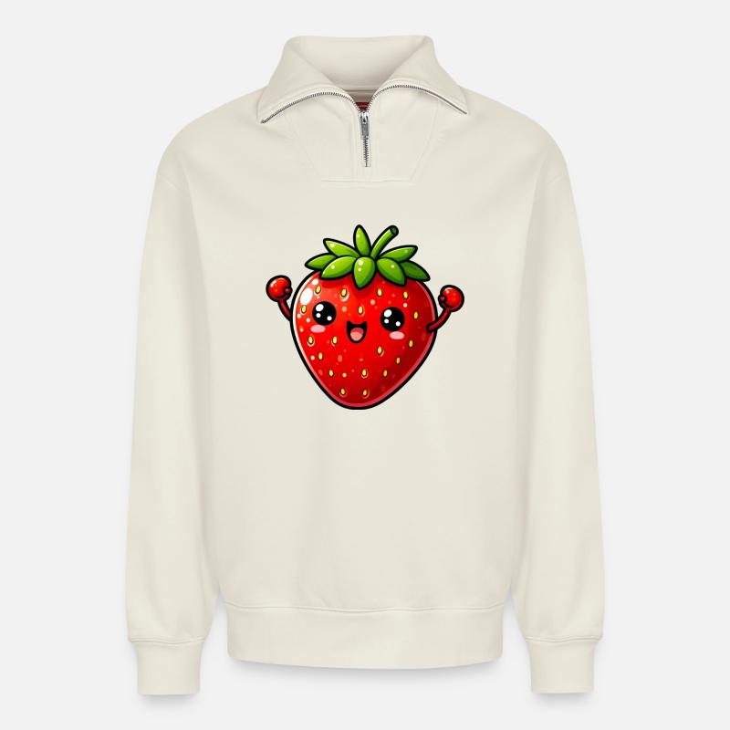 Erdbeeren Erdbeeren - Relaxed Unisex Organic Half Zip Sweatshirt – von SPREAD - Naturweiß