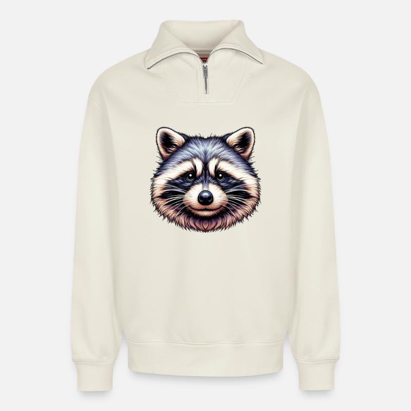 Waschbär - Relaxed Unisex Organic Half Zip Sweatshirt – von SPREAD - Naturweiß