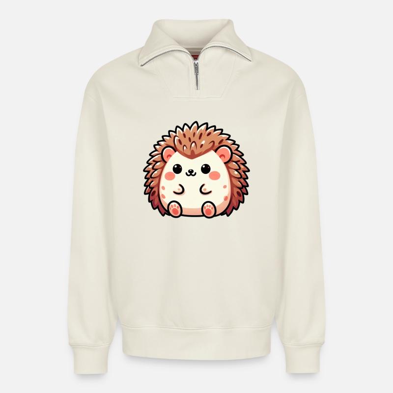 Igel - Relaxed Unisex Organic Half Zip Sweatshirt – von SPREAD - Naturweiß