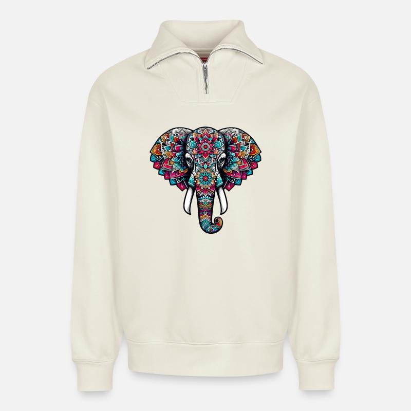 Elefant - Relaxed Unisex Organic Half Zip Sweatshirt – von SPREAD - Naturweiß