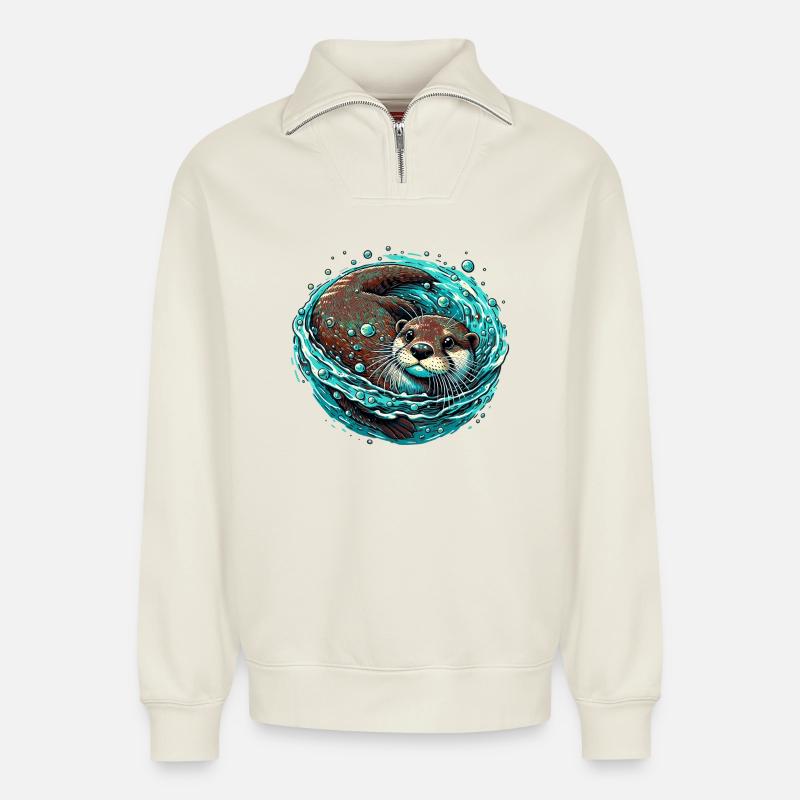 Otter - Relaxed Unisex Organic Half Zip Sweatshirt – von SPREAD - Naturweiß
