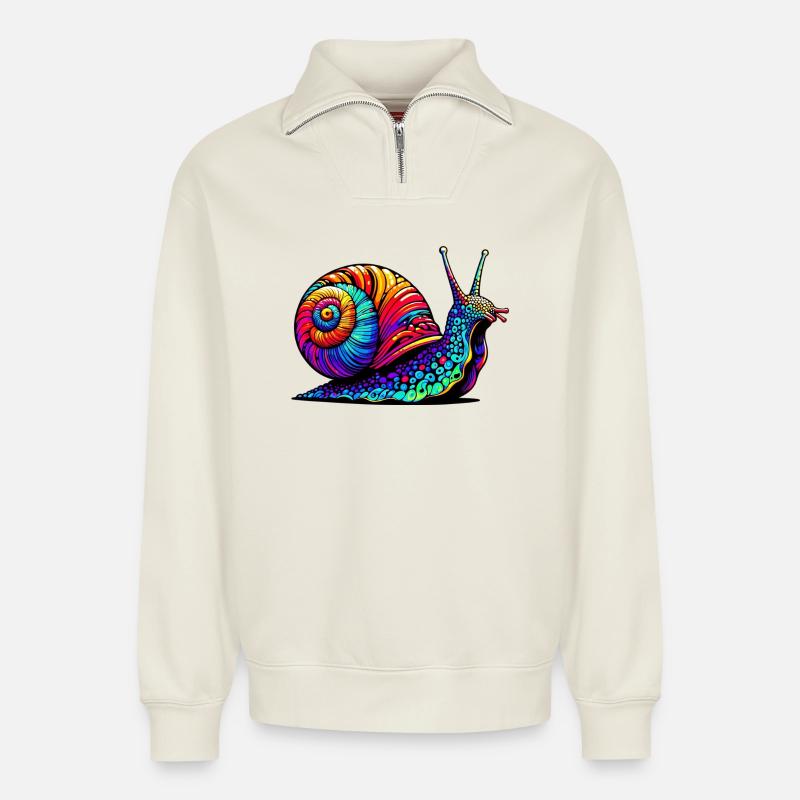 Schnecke - Relaxed Unisex Organic Half Zip Sweatshirt – von SPREAD - Naturweiß