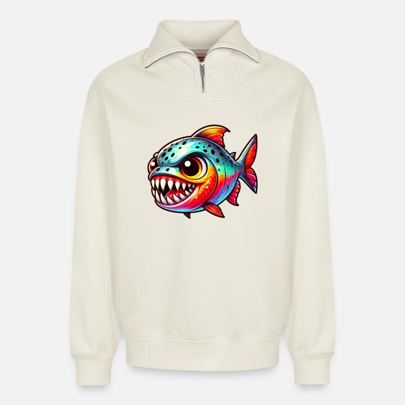 Piranha - Relaxed Unisex Organic Half Zip Sweatshirt – von SPREAD - Naturweiß