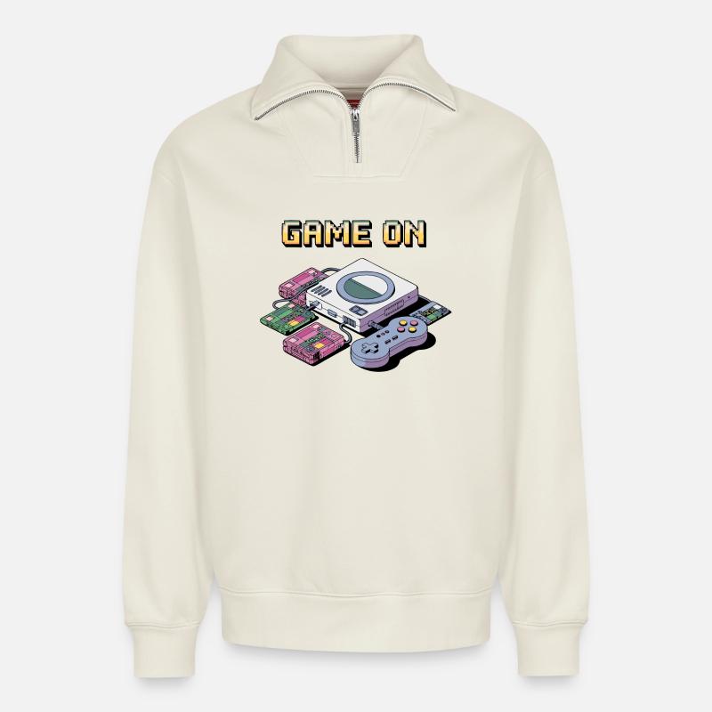 Retro-Spielkonsolen-Design - Relaxed Unisex Organic Half Zip Sweatshirt – von SPREAD - Naturweiß