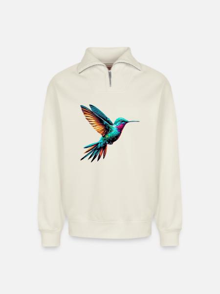 Hummingbird - Relaxed Unisex Organic Half Zip Sweatshirt – by SPREAD - off white