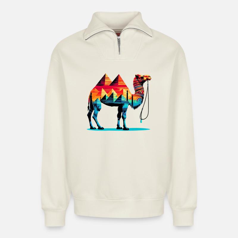 Kamel - Relaxed Unisex Organic Half Zip Sweatshirt – von SPREAD - Naturweiß