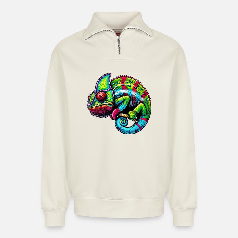 Chamäleon - Relaxed Unisex Organic Half Zip Sweatshirt – von SPREAD - Naturweiß
